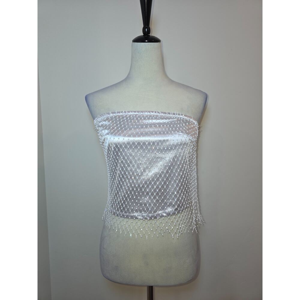 VTG Y2K Beaded Embellished Babydoll Tube Top Large Strapless - Picture 2 of 7